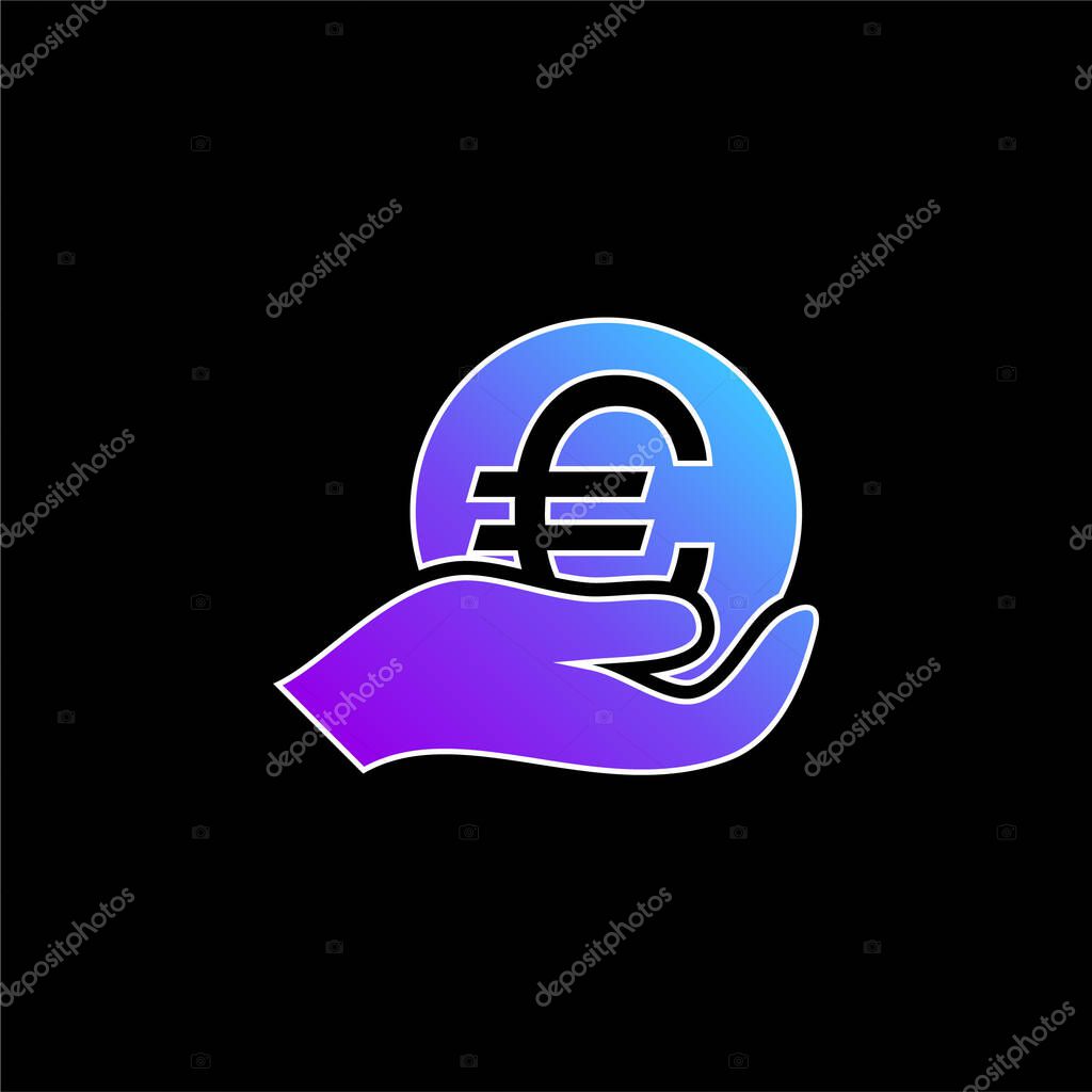 Big Euro Coin On Hand blue gradient vector icon