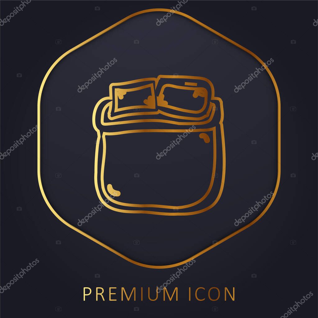 Bed Of Double Size Hand Draw golden line premium logo or icon