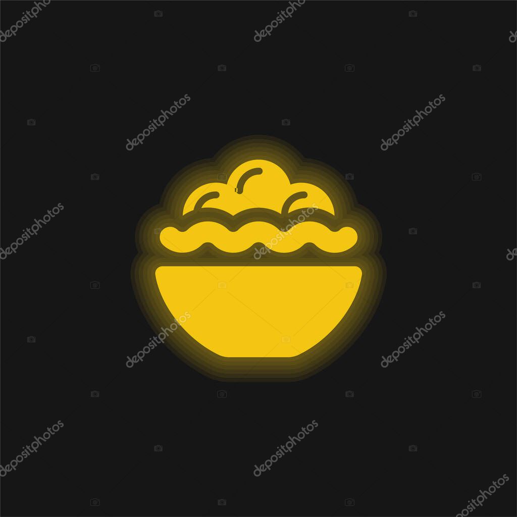 Bowl Full Of Food yellow glowing neon icon