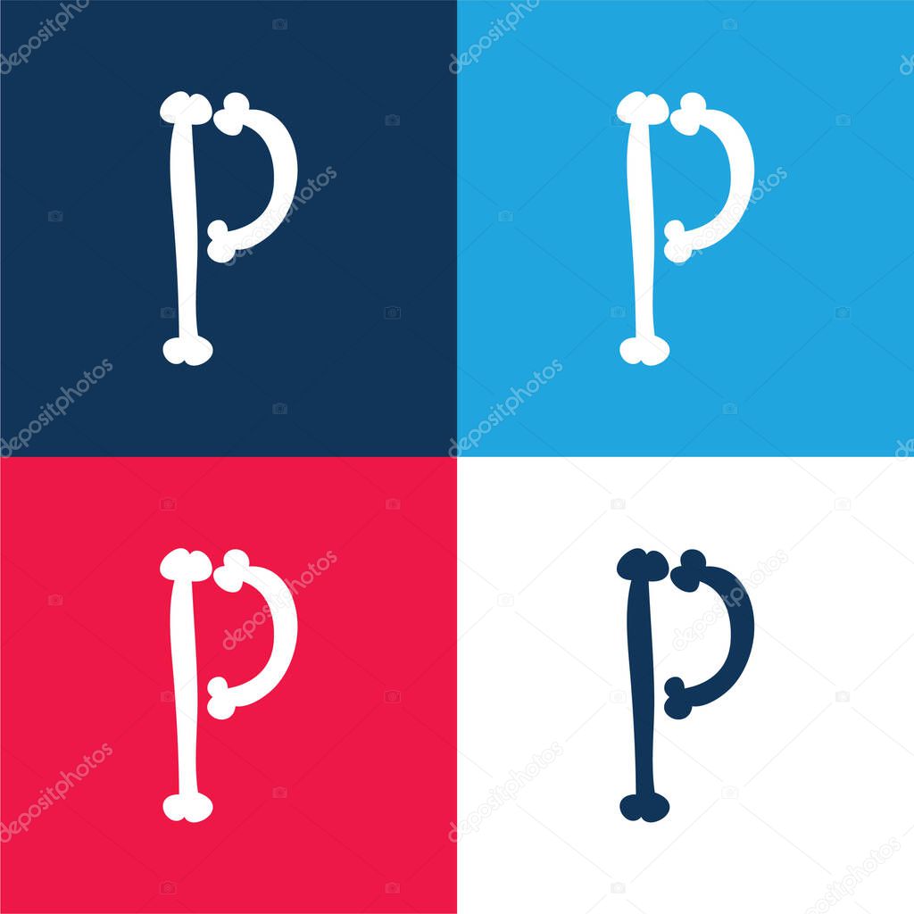 Bones Halloween Typography Filled Shape Of Letter P blue and red four color minimal icon set