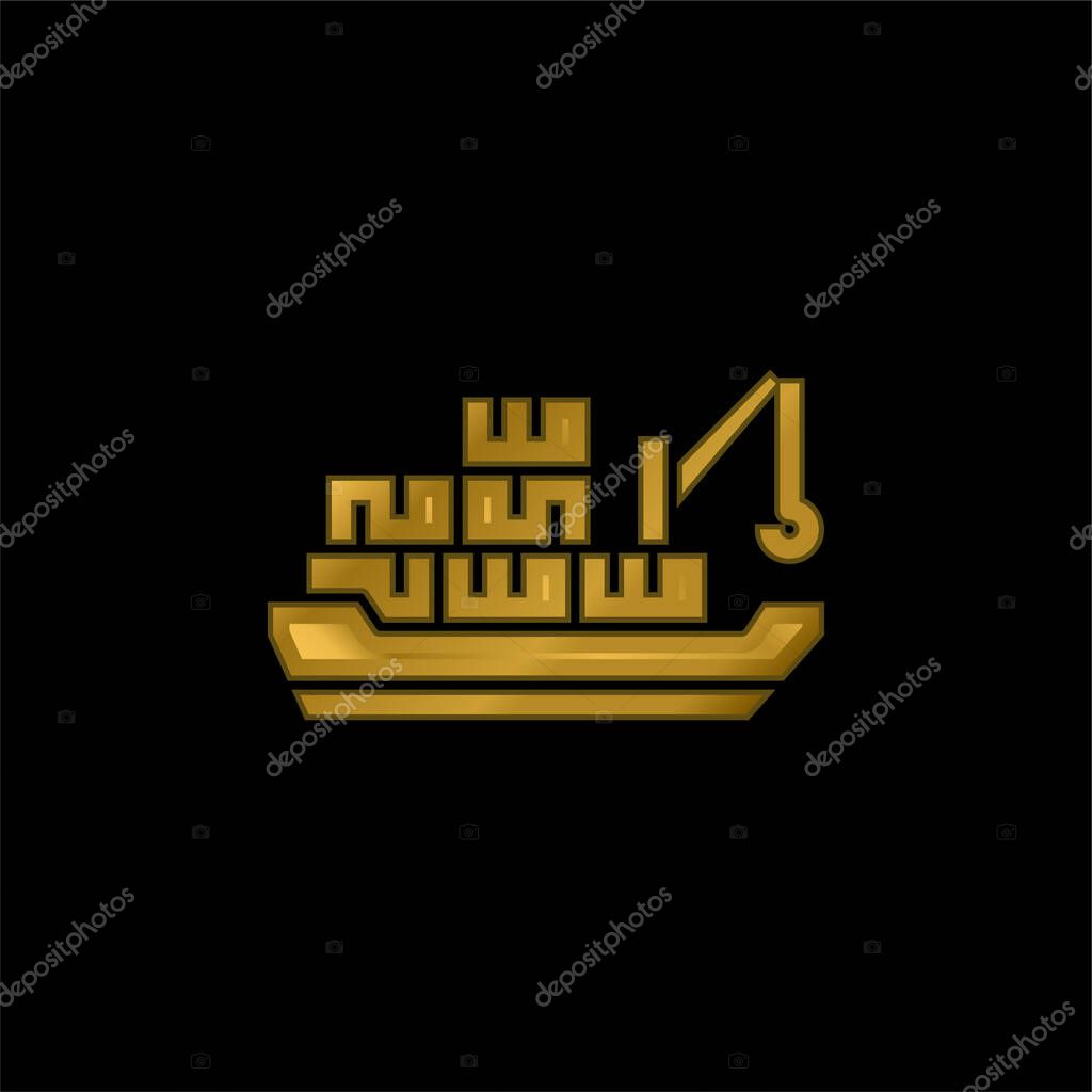 Barge gold plated metalic icon or logo vector