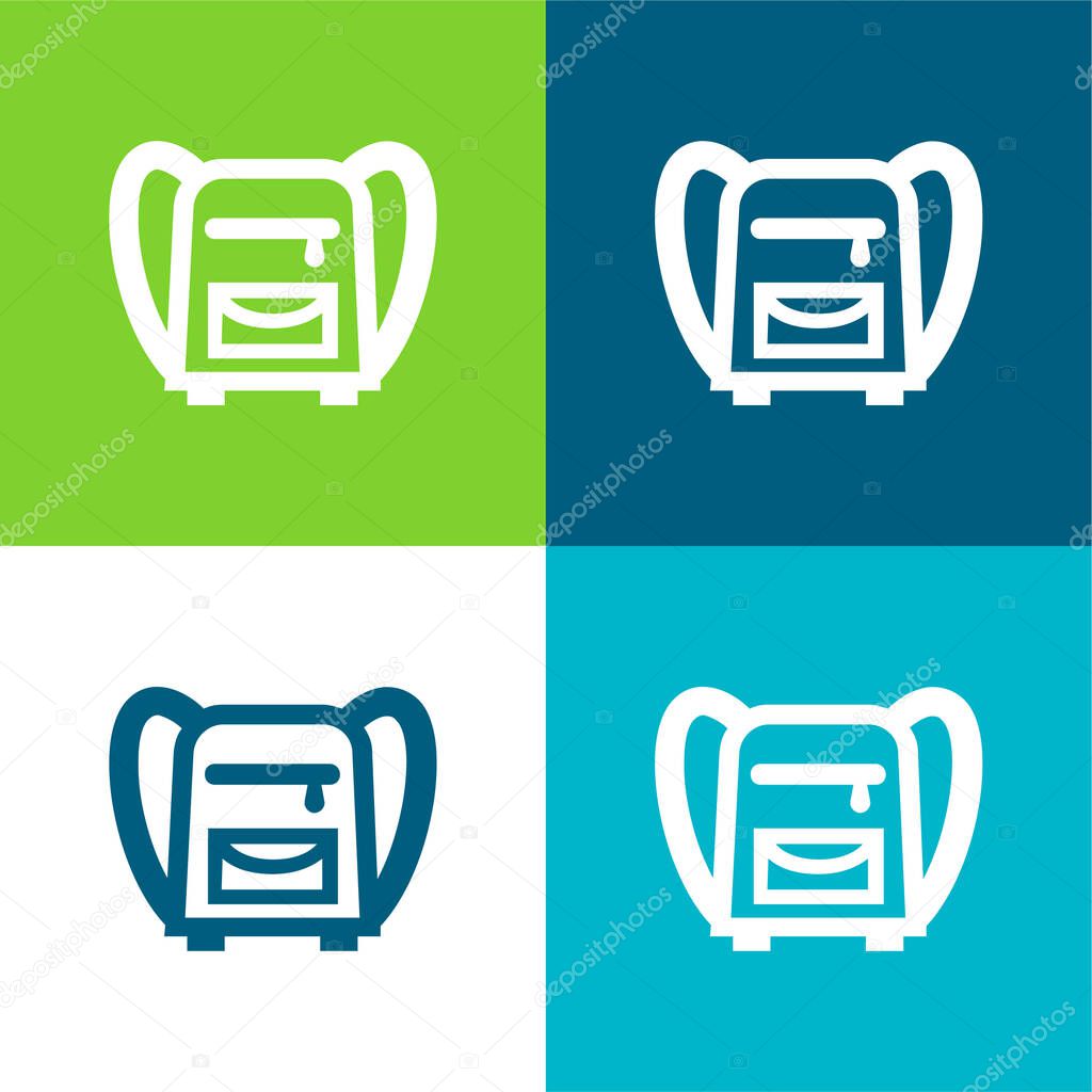 Back Bag For School Flat four color minimal icon set