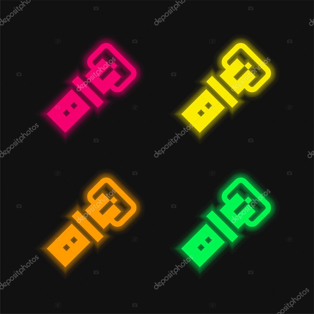 Belt four color glowing neon vector icon