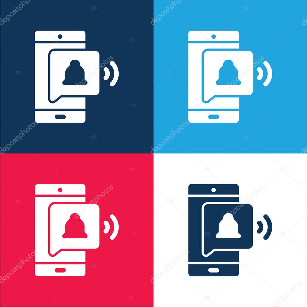 Alarm Bell blue and red four color minimal icon set