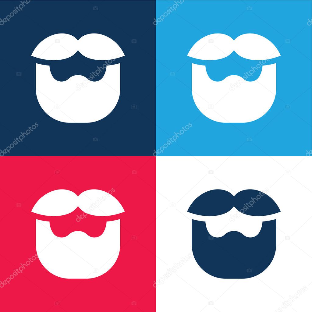 Beard blue and red four color minimal icon set