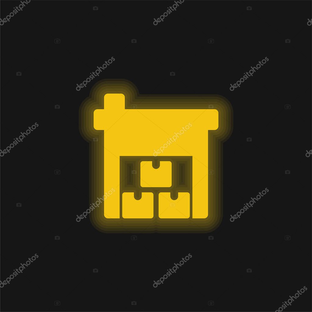 Boxes yellow glowing neon icon
