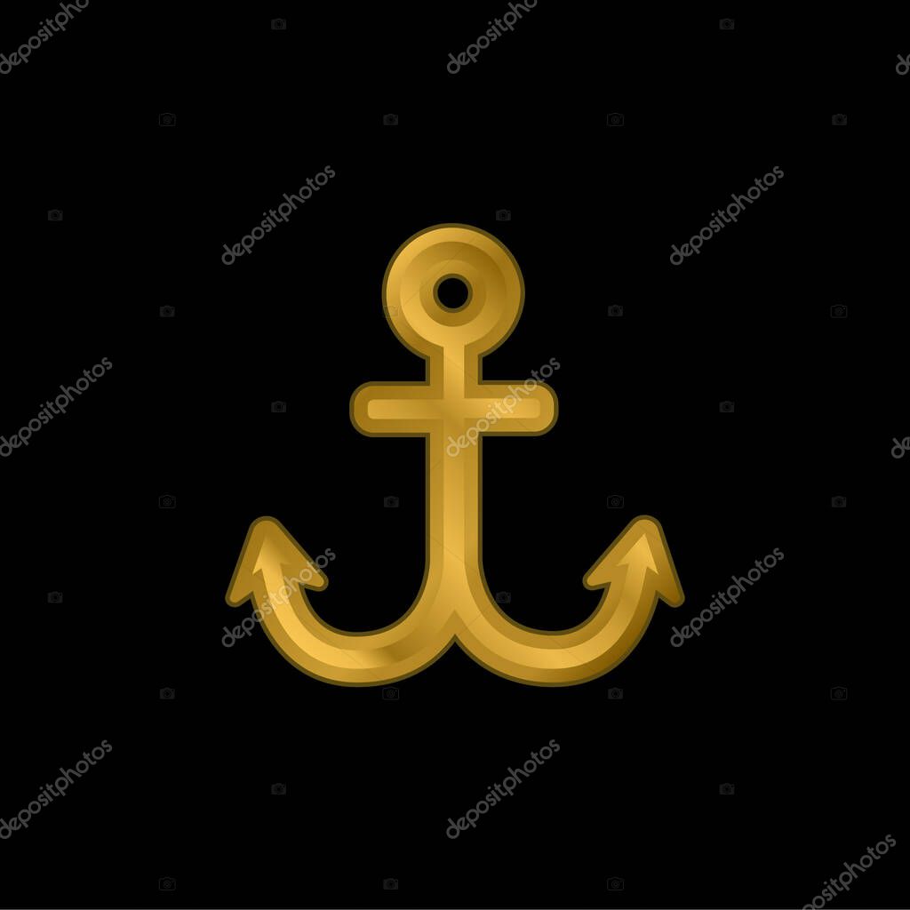 Boat Anchor gold plated metalic icon or logo vector