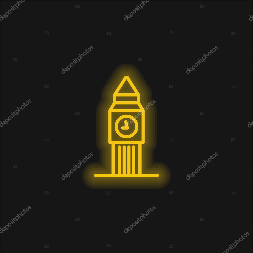 Big Ben yellow glowing neon icon