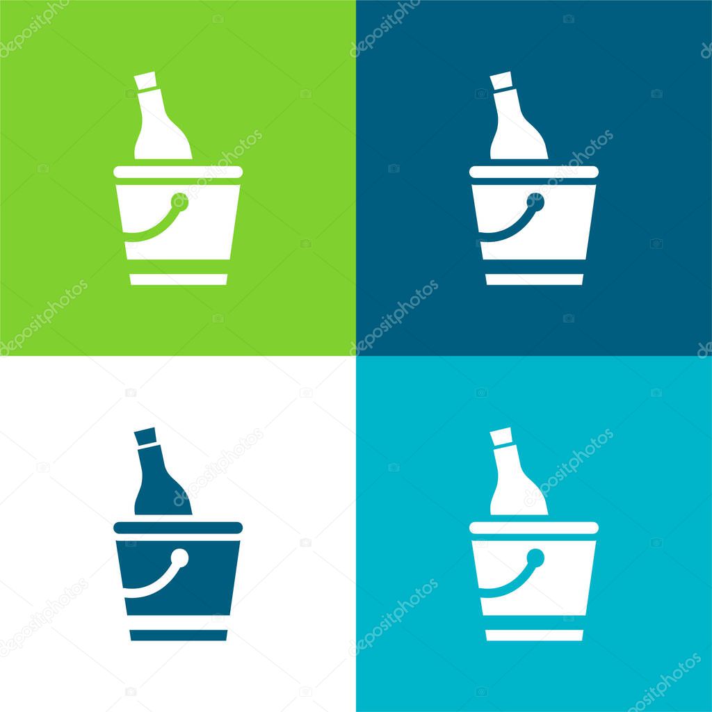 Bottle And Ice Bucket Flat four color minimal icon set