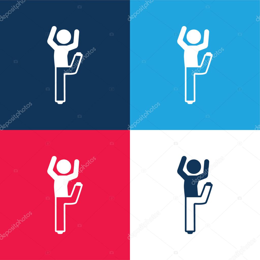 Boy With Bended Leg And Arms Up blue and red four color minimal icon set
