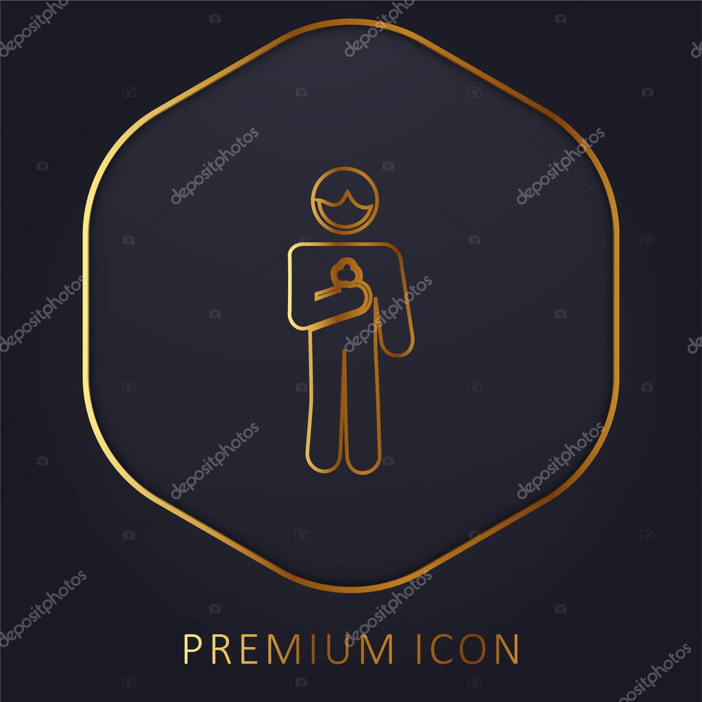 Boy With Ice Cream Cone In golden line premium logo or icon