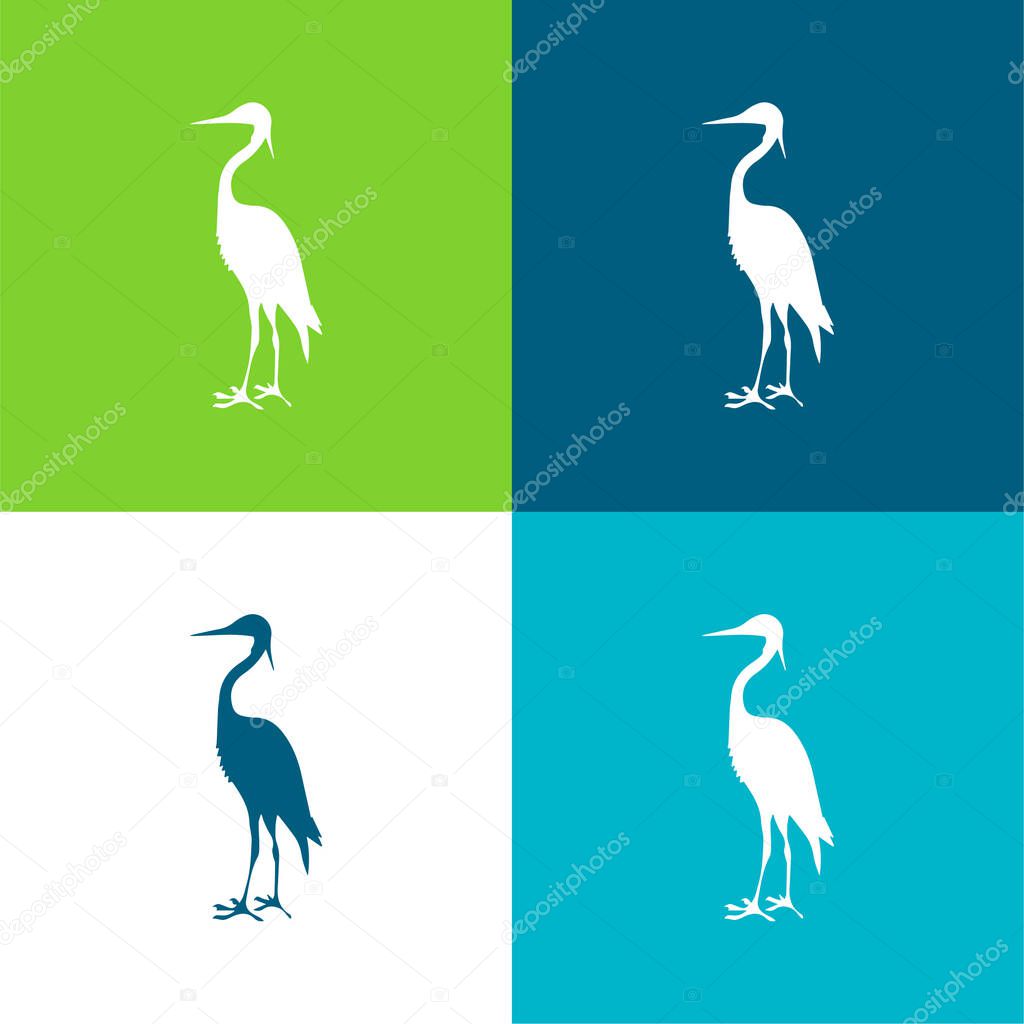 Bird Crane Shape Flat four color minimal icon set