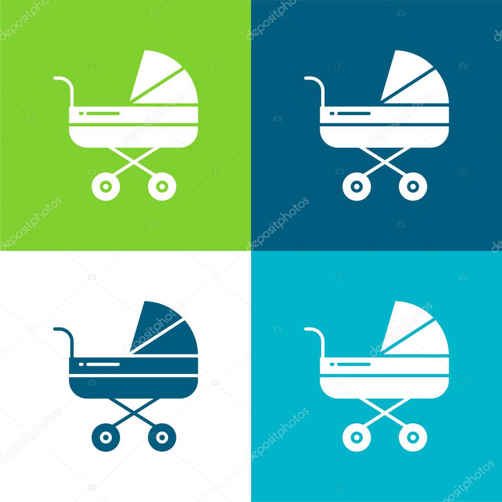 Baby Stroller Flat four color minimal icon set