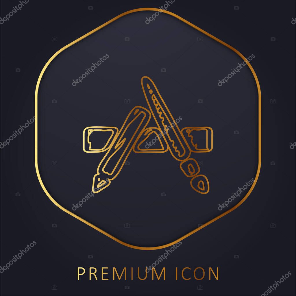 App Sketched Logo golden line premium logo or icon