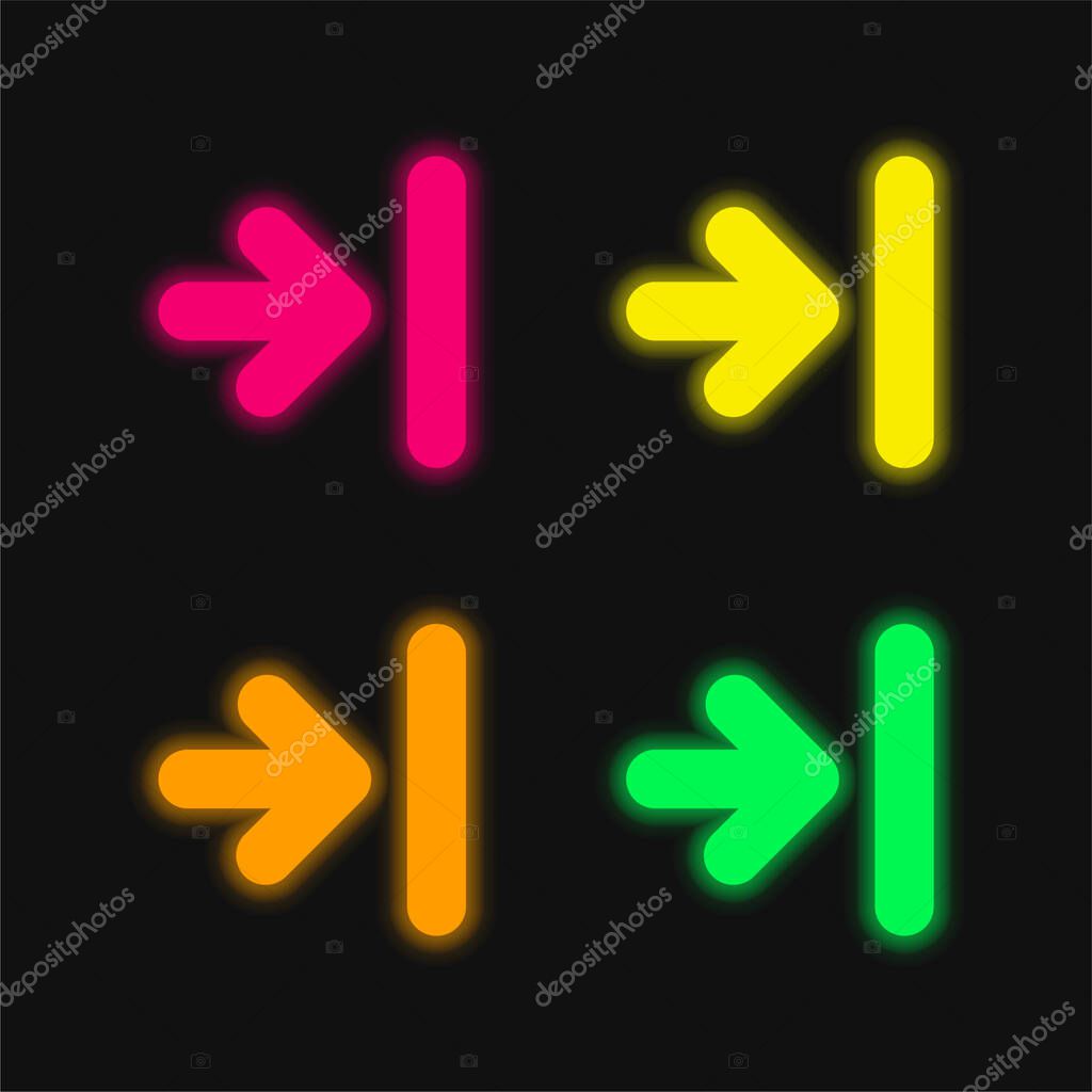 Arrow To Last Track four color glowing neon vector icon