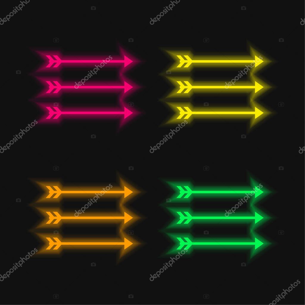 Arrows four color glowing neon vector icon
