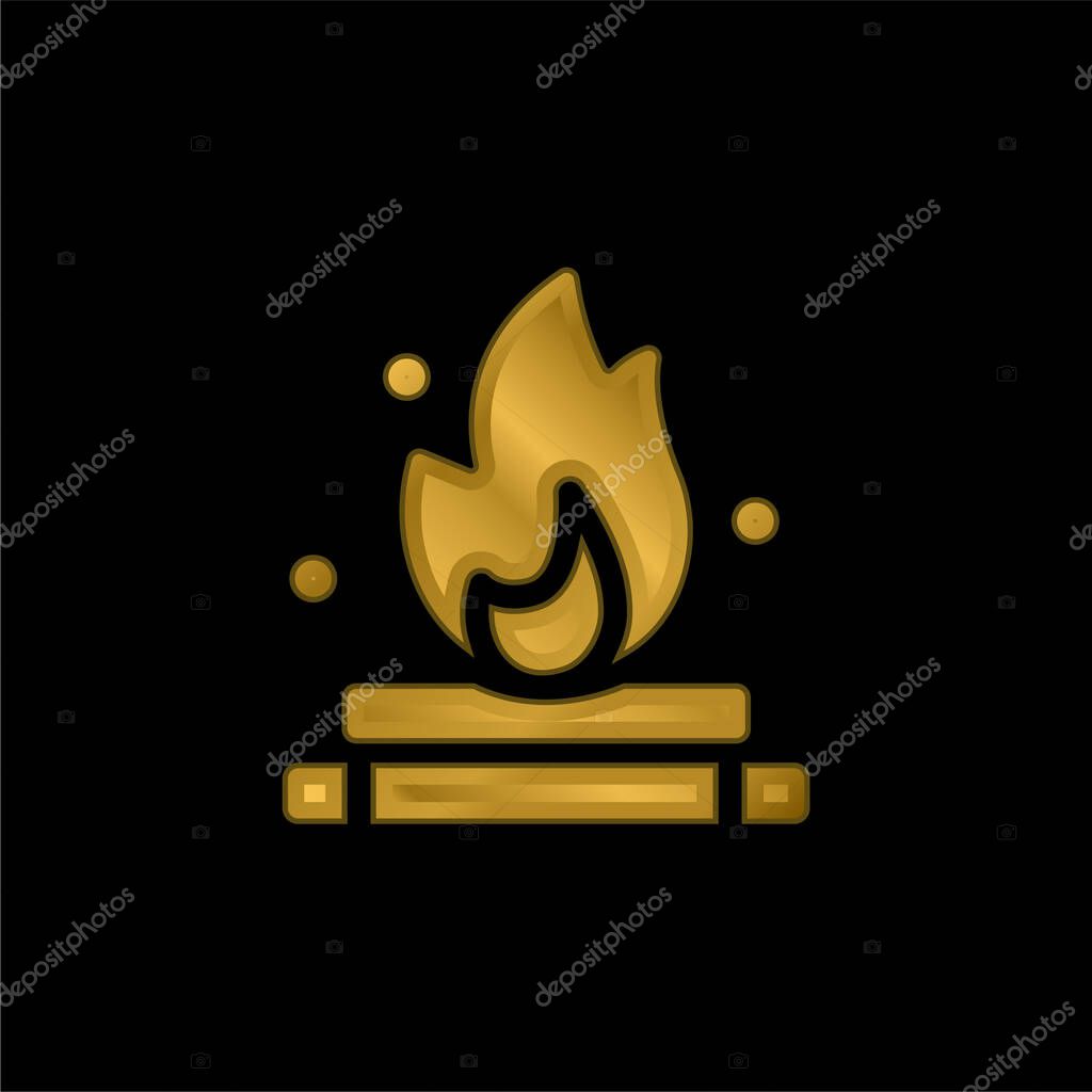 Bonfire gold plated metalic icon or logo vector