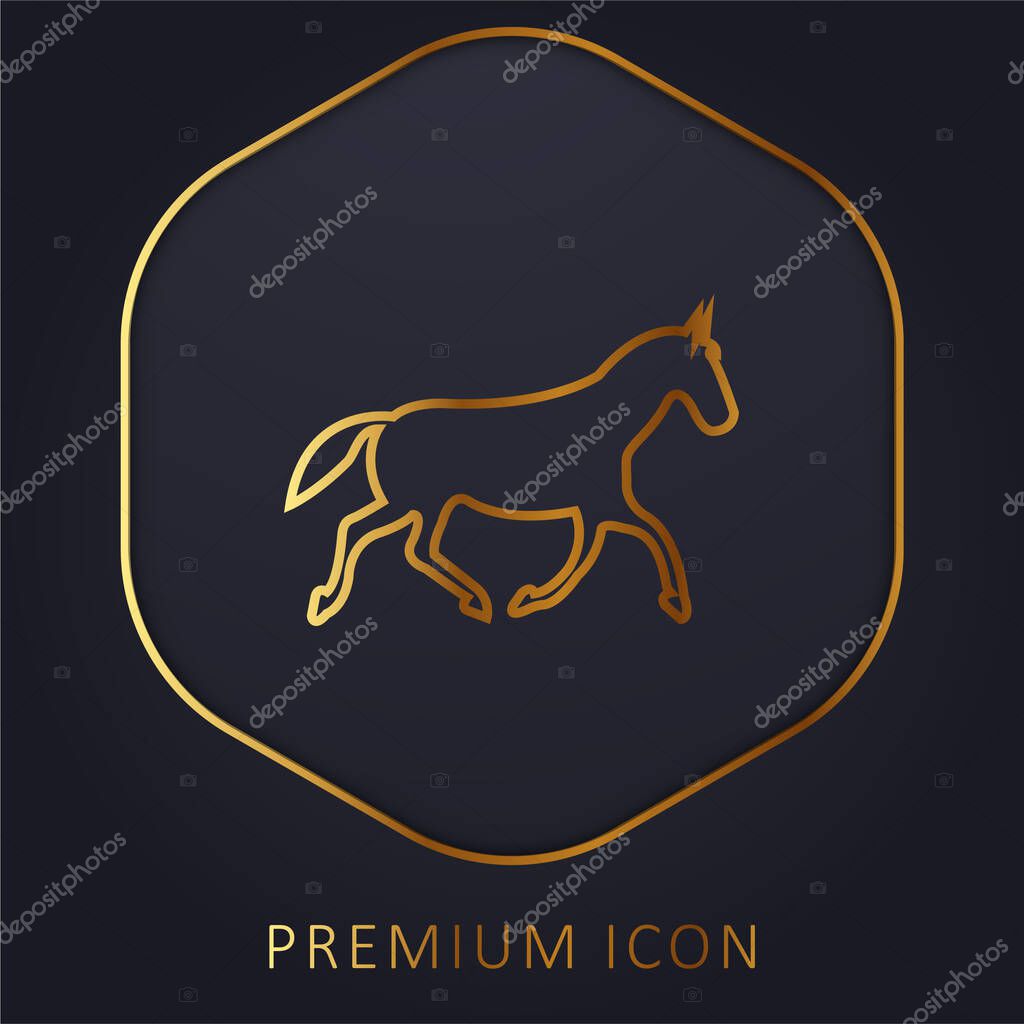 Black Race Horse Walking Pose golden line premium logo or icon