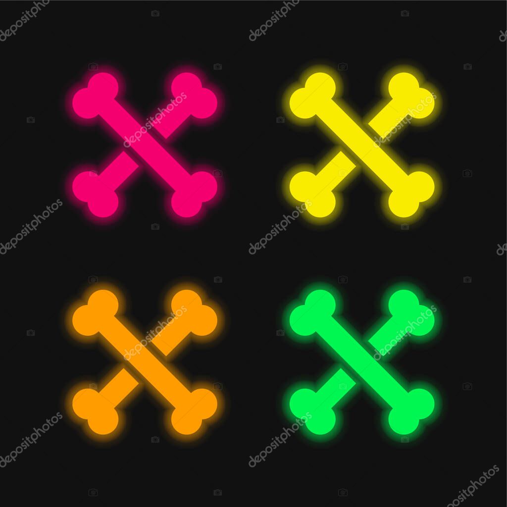 Bones four color glowing neon vector icon