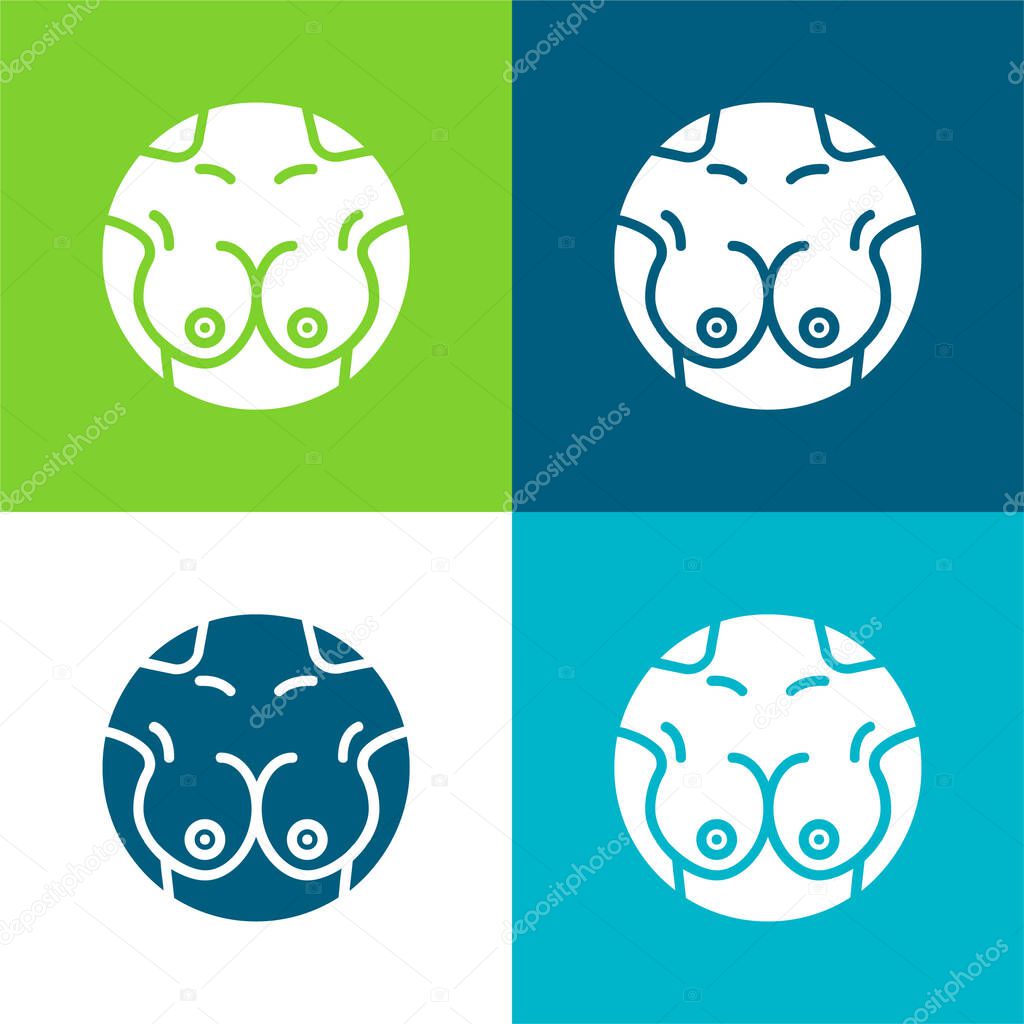 Breast Flat four color minimal icon set