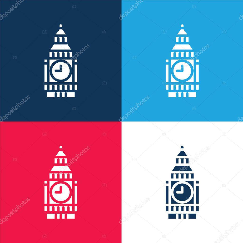Big Ben blue and red four color minimal icon set