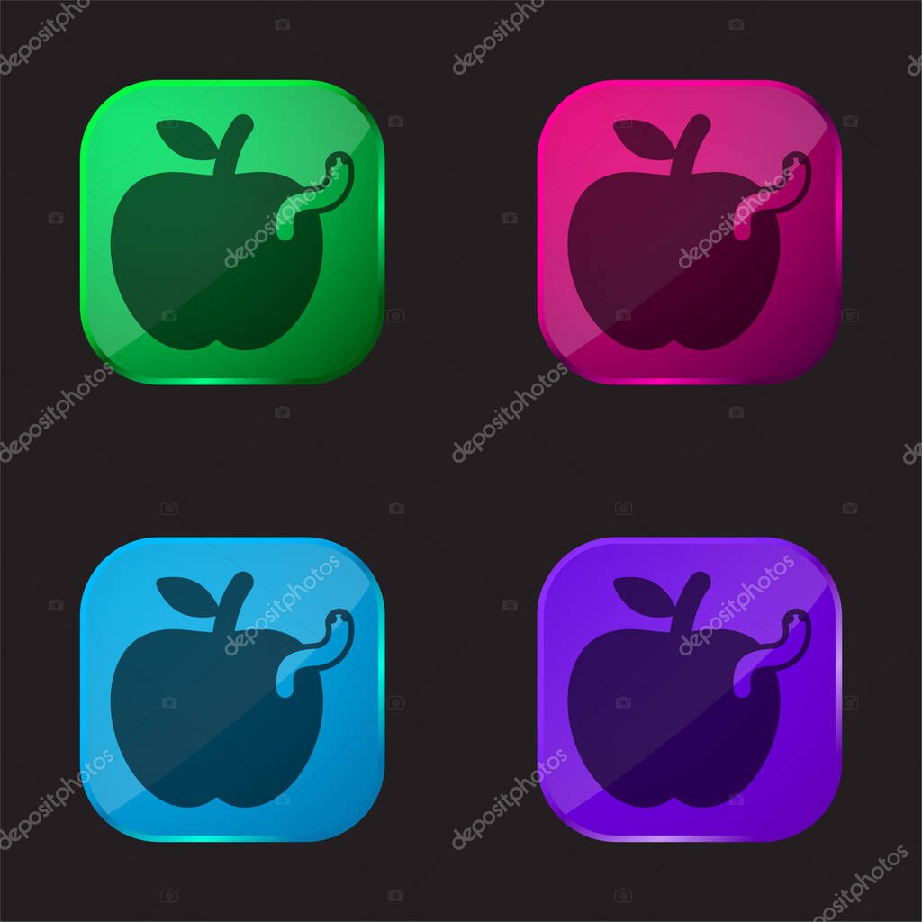 Apple With Worm four color glass button icon