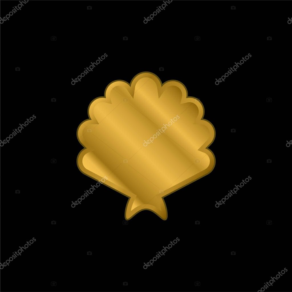 Big Shell gold plated metalic icon or logo vector