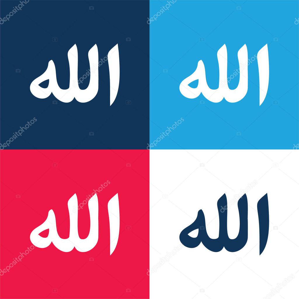 Allah Word blue and red four color minimal icon set
