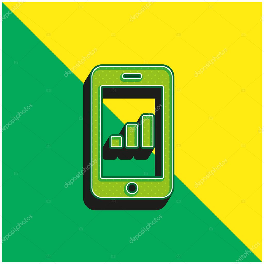 Bars Graphic On Tablet Screen Green and yellow modern 3d vector icon logo