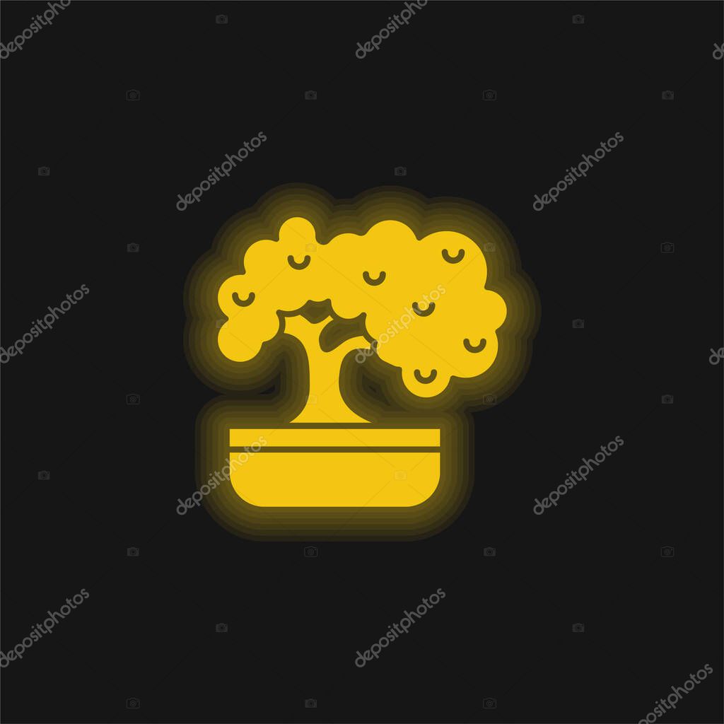 Bonsai yellow glowing neon icon