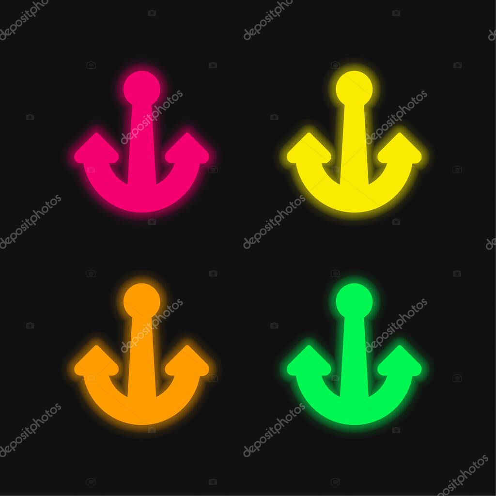 Boat Anchor four color glowing neon vector icon