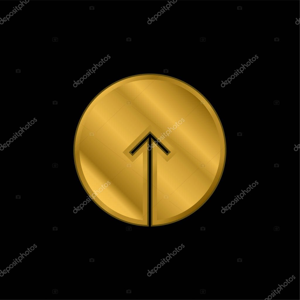 Arrow Up Inside A Circular Button gold plated metalic icon or logo vector