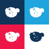 Blowfish blau und rot vier Farben minimales Symbol-Set