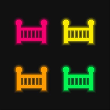 Bebek Cot dört renk parlayan neon vektör simgesi