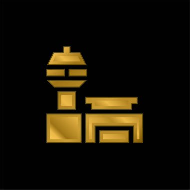 Havaalanı altın kaplamalı metalik simge veya logo vektörü