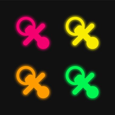 Bebek Yatıştırıcı dört renk parlayan neon vektör simgesi
