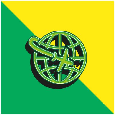 Yeşil Gezegen Çevresinde Uçak Uçuşu ve Sarı 3D vektör simgesi