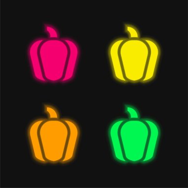 Bell Pepper dört renkli parlak neon vektör simgesi