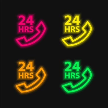 24 Saat Tıbbi Yardım Telefonla Parlayan neon vektör simgesi
