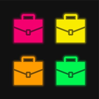 Evrak çantası dört renk parlayan neon vektör simgesi