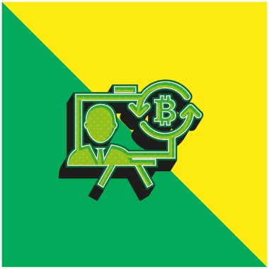 Dairesel Oklarla Bitcoin Sunumu Sembol Yeşil ve Sarı Modern 3D vektör logosu