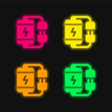 Battery four color glowing neon vector icon clipart