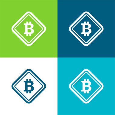 Bitcoin Warning Symbol Flat four color minimal icon set clipart