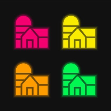 Barn four color glowing neon vector icon clipart