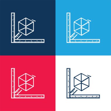 Cetvelli 3d Yazıcı Mavi ve Kırmızı Dört Renk minimal simgesi kümesi