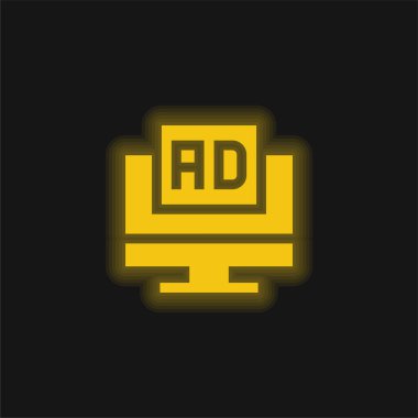 Reklamlar sarı parlayan neon simgesi