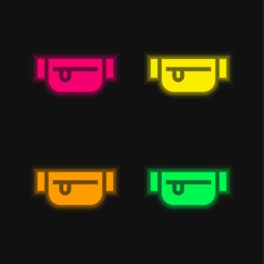 Belt Pouch four color glowing neon vector icon clipart