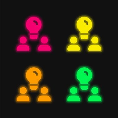 Beyin fırtınası dört renkli parlak neon vektör simgesi