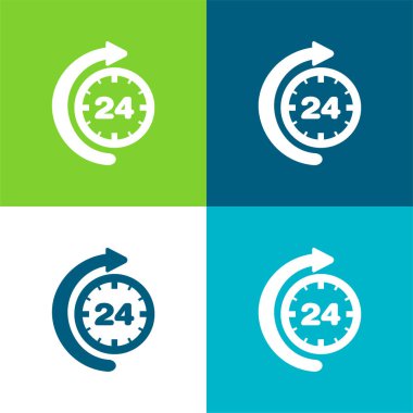 24 Hour Time With Curve Arrow Flat four color minimal icon set clipart