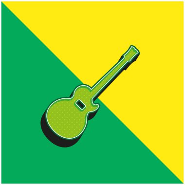 Akustik Gitar Silueti Yeşil ve Sarı 3D vektör simgesi logosu
